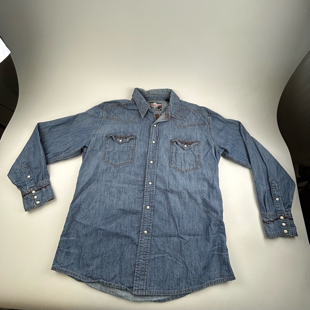 VTG Brooks And Dunn Women SZ L Western Pearl Snap Denim Button Down Long Sleeve